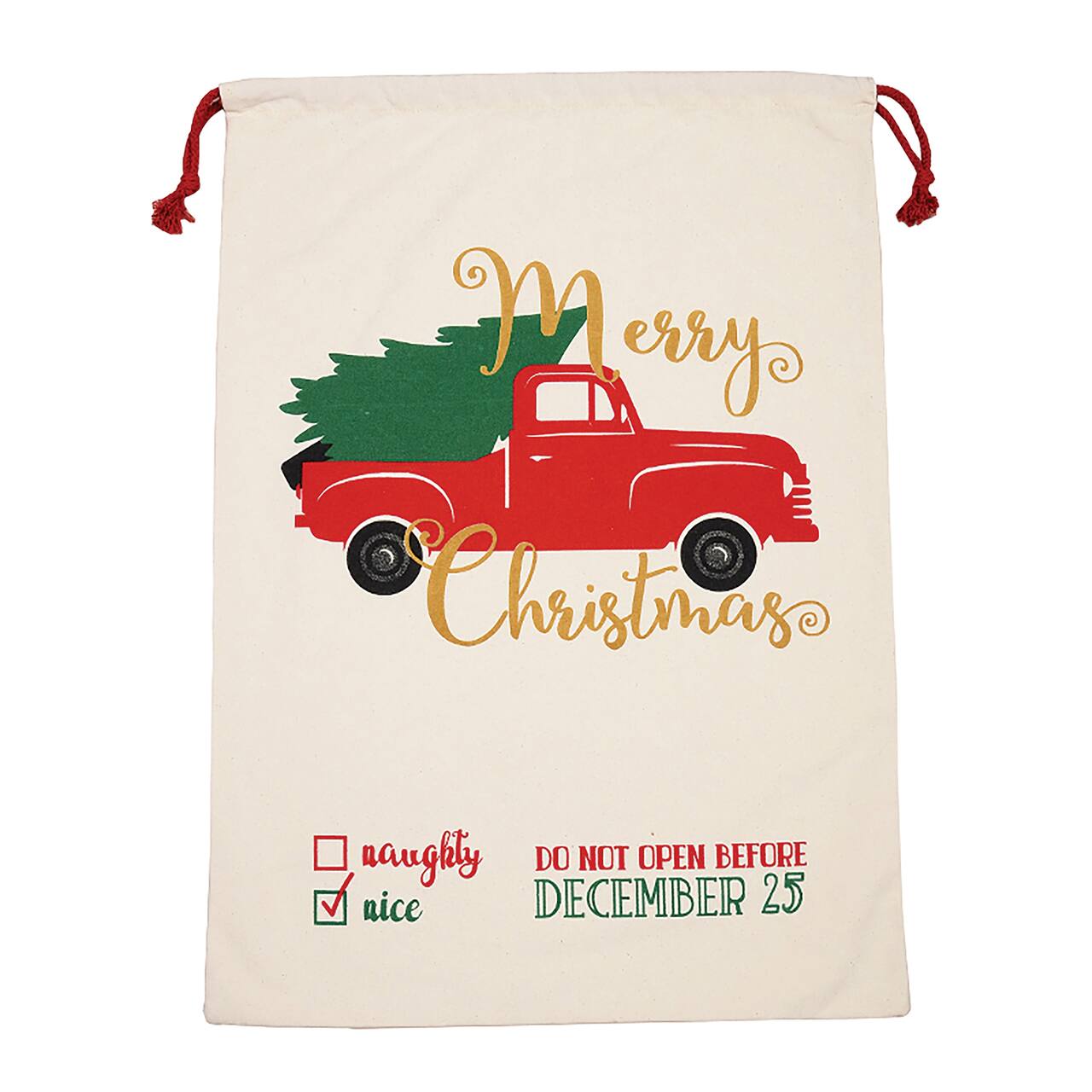 Personality Case™ 19" x 26" Red Truck Tree Cotton Christmas Drawstring Bag